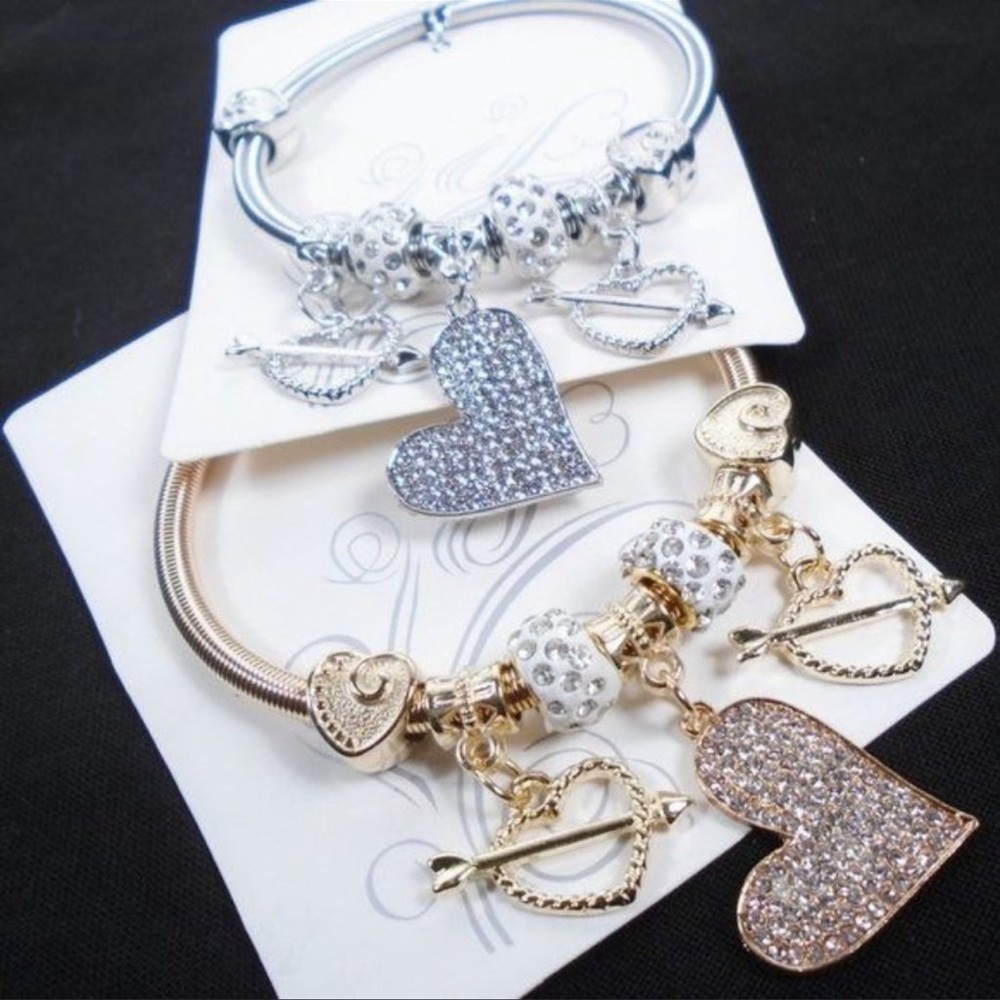 Silver charm bracelet/ with Pave heart Charm!